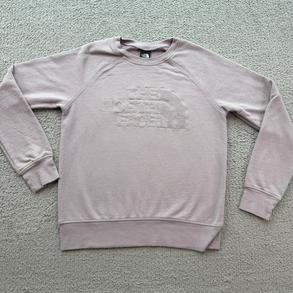 The North Face Womens Mauve Purple Embossed Logo Raglan Sweatshirt Size M